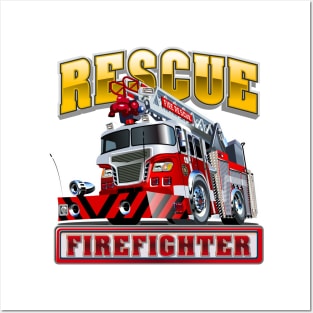 Cartoon Fire Truck Posters and Art